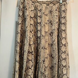Valentino Vintage Maxi A-Line Skirt in Cream and Brown Snakeskin Print